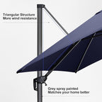 PURPLE LEAF 10 Feet Patio Umbrella Solar Powered LED Square Outdoor Cantilever Umbrella with LED Lights Aluminum Offset Umbrella with 360-degree Rotation for Garden Deck Pool Patio Navy Blue