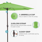 MEWAY 12ft Patio Umbrella Outdoor Table Umbrellas with Crank, Market Umbrella 8 Sturdy Ribs for Deck, Garden, Pool and Backyard, Grass Green