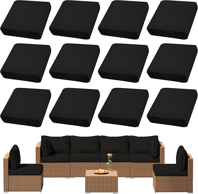 Cushion Covers, 12-Pack Black Stretch Fit Outdoor Patio Covers