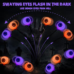 BrizLabs 6 Pack 36 LED Halloween Solar Eyeball Lights, 2 Modes Outdoor Halloween Pathway Lights, Solar Spooky Path Light Waterproof, Swaying Firefly Lighting for Yard Garden Lawn, Orange & Purple