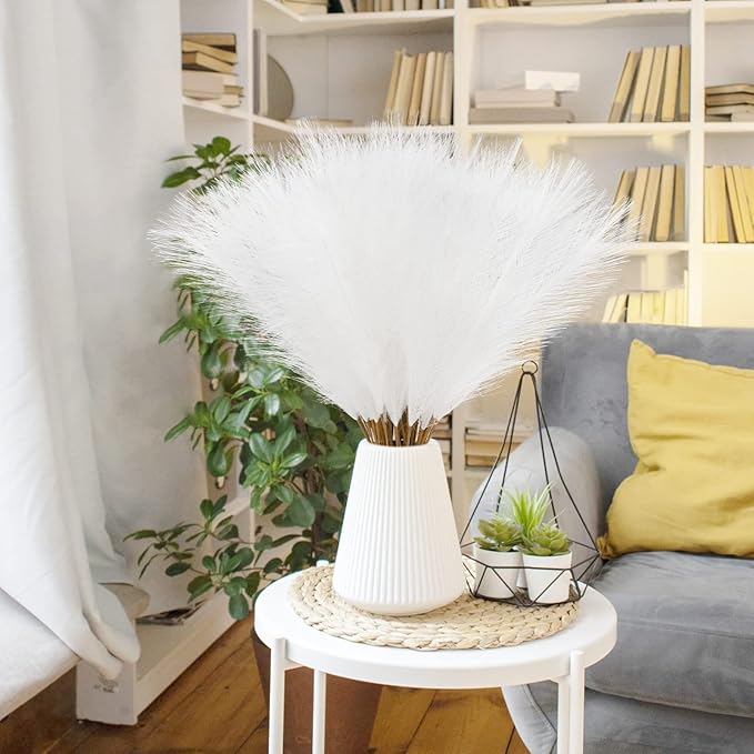 Artificial Pampas Grass Stems, 50 Pack, 21.6 Inch White Silk Plumes
