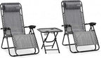 SereneLife Outdoor Zero Gravity Lounge Chair Set with Table – 2 Adjustable Recliners with Cup Holders, Headrest, Steel Frame & Foldable Design for Patio, Pool, Garden, or Camping