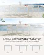 Outdoor Aluminum Patio Dining Table Set for 6-8 Person, Expandable Outdoor Table and 8 Chairs with Textilene Fabric & HDPS Armrest, All-Weather Patio Furniture Set for Yard, Garden, White