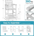Ciokea Heavy Duty Bar Height Chair, 380lbs Outdoor Adirondack Tall Bar Chair Patio Stool with Arms & High Back, Heavy Duty All-Weather for Balcony, Poolside, Deck and Garden, White