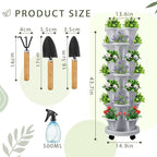 Umigy 2 Set Light Gray 7 Tier Stackable Vertical Planters with Removable Wheels and Tools Tower Planters Strawberry Herb Flower Vegetable Pots Indoor Outdoor Gardening Pots