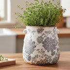 6.68in. Tuscan Planter & Room and Home Decor, Decorative Vase, Indoor/Outdoor Ceramic Plant Pot w/Drainage, French Country Decor Boho Decor, Gifts for Women Birthday Unique, Vintage Grey