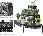 aboxoo 3 Tier Plant Stand Flower Pot Rack, Metal Stair-Step Style Corner Shelf Planters, Quarter Round Display Holder for Indoor Outdoor Use(Black, Semicircle)