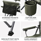 EVER ADVANCED Oversized Folding Camping Chair, for Adults Heavy Duty Lawn Chair with Side Pockets, Portable Collapsible Quad Chair for Outside, Support Up to 500lbs, Green 2Pack