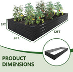 12×4×1FT(2PCS) Galvanized Raised Garden Bed Kit,Metal Planter Boxes,Large Outdoor Planters Garden for Planting Vegetables,Flowers,Herbs -Black