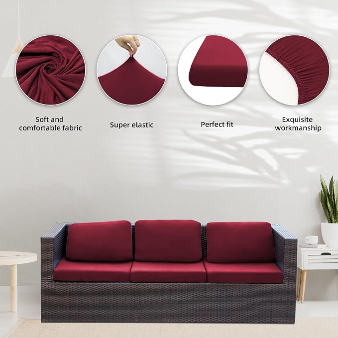 Cushion Covers, 8 Pack Wine Red Stretch Outdoor Sofa Slipcovers