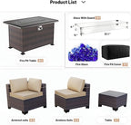 Kullavik 8 Pieces Outdoor Patio Furniture Set with 43" 55000BTU Gas Propane Fire Pit Table PE Wicker Rattan Sectional Sofa Patio Conversation Sets,Khaki