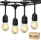 Svater 75 FT Outdoor String Lights 2W, Patio Light for Outside with 26 Antique S14 Plastic LED Bulbs, IP65 Waterproof Hanging Cafe Market Lighting, ETL-Listed Dimmable Warm White