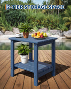 GarveeLife Adirondack Outdoor Side Table 18 x 15 in, HDPE 2-Tier Patio Side Tables for Outside, All-Weather End Table for Patio Pool Deck Indoor Backyard, Navy Blue-2Pcs