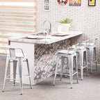Yongchuang 26" Industrial Metal Barstools Set of 4 Counter Height Bar Stools with Back (Wood Top Low Back, Distressed White)