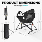 Ainfox Hammock Camping Chair, Foldable Portable Rocking Chairs for Adults Outside Swinging Camp with Cup Holder Pillow for Outdoor Patio Poolside (Black)
