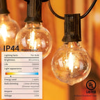 LED G40 Outdoor String Lights Patio Lights 109FT with 104 LED Shatterproof Bulbs, Weatherproof Commercial Hanging Lights for Backyard Bistro Pergola Party Decor, E12 Socket Base, 2200K, Black