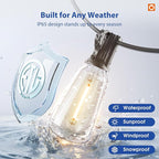 addlon 50FT LED Outdoor String Lights with Remote Waterproof Patio Lights with 16 Shatterproof ST38 Replaceable Bulbs(1 Spare), Dimmable Outside Hanging Light Connectable for Porch, Backyard