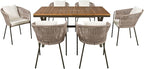 Merax 7 Pieces Patio Dining Table and Chairs, All-Weather Outdoor Furniture Set, Acacia Wood Tabletop, Metal Frame, for Garden, Backyard, Balcony, Beige