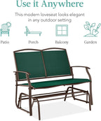 Best Choice Products 2-Person Outdoor Patio Swing Glider Steel Bench Loveseat Rocker for Deck, Porch w/Textilene Fabric, Steel Frame - Forest Green/Brown