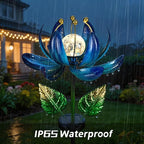 Solar Garden Lights Metal Flower Decor, Colorful Lotus Pathway Spinning Windmill with LED Cracked Crystal Ball Outdoor Decorative Stake Lighting Waterproof Flower Sculpture for Patio Yard