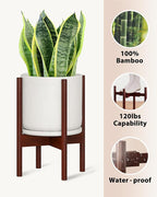 Adjustable Plant Stand Indoor, Bamboo Plant Stand Fits 8 9 10 11 12 Inches, Small Corner Planter Holder for Indoor Plants, Single Floor Plant Stands for Living Room Balcony, Reddish Brown