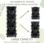 Umigy 2 Set Black 7 Tier Stackable Vertical Planters with Removable Wheels and Tools Tower Planters Strawberry Herb Flower Vegetable Pots Indoor Outdoor Gardening Pots