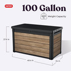 Keter Ashwood 100 Gallon Resin Deck Box Organization and Storage for Patio Furniture Outdoor Cushions, Throw Pillows, Garden Tools and Pool Toys, Brown