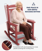 KINGYES Outdoor Rocking Chair, Weather Resistant Patio Rocking Chairs High Back Porch Rocker for Adult, Dark Red
