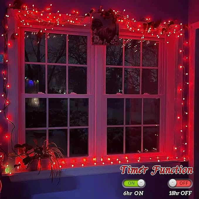 String Lights, 165 ft Red LED Outdoor Lights with 8 Modes