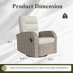LayinSun Oversized Wicker Outdoor Swivel Glider Recliner with Adjustable Backrest & Footrest, Patio Reclining Lounge Chair - Set of 2