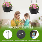 12 inch Hanging Planters for Indoor Plants, 2 Pack Self-Watering Hanging Planter Pots with Chain and Drainage Holes, Outdoor Plastic Hanging Baskets for Garden Home Decor (Black, 2pcs/12inch)
