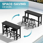 Ciokea 3 Pcs Outdoor Bar Height Table and Stools Set, 60" Extra Long Rectangle High Top Table and 2 Backless Bar Stools, Heavy-Duty All-Weather HDPE Patio Bar Set for Backyard Balcony Deck, Black