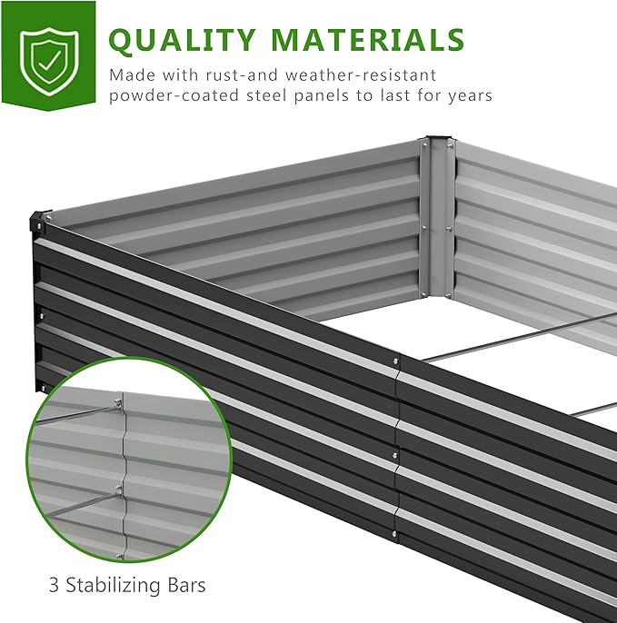 2PCS 12x3x1ft Galvanized Raised Garden Bed Kit,Metal Planter Box for Vegetables,Flowers,Herbs Durable Rust-Resistant Patio Gardening Beds,Black