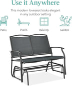 Best Choice Products 2-Person Outdoor Patio Swing Glider Steel Bench Loveseat Rocker for Deck, Porch w/Textilene Fabric, Steel Frame - Dark Gray