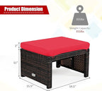 Tangkula 2 Pieces Patio Rattan Ottomans, All Weather Outdoor Footstool Footrest Seat with Soft Cushion, Hidden Zipper, High-Density Sponge, Wicker Ottoman Seat for Patio, Garden, Poolside (Red)