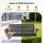 VINGLI Heavy Duty 1600 LBS HDPE Porch Swing Outdoor with Rotatable Cup Holder, 4 FT Patio Bench Swing with Adjustable Chains, 2 Person Hanging Porch Swing Chair for Porch, Yard, Tree, Garden - Grey