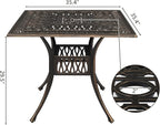 VINGLI 5-Piece Outdoor Patio Dining Set, Cast Aluminum All-Weather Outdoor Table and Chairs w/Cushion, Outdoor Furniture Set w/Umbrella Hole for Backyard Deck Poolside (Square, Elizabeth Back)