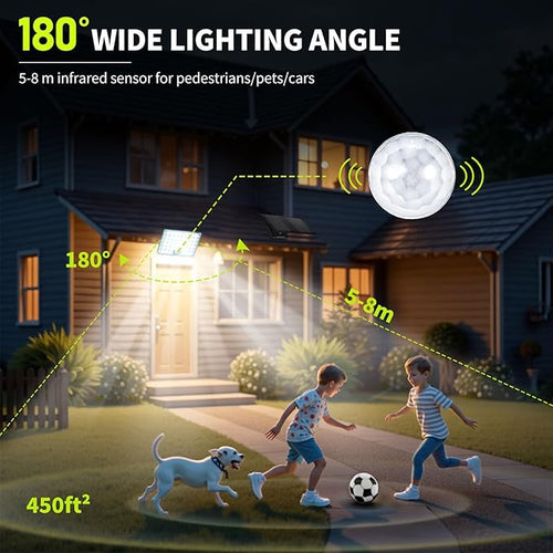 184 LED Solar Lights Outdoor, Waterproof Solar Motion Sensor Flood Lights Outside with 3 Modes Adjustable, Auto On/Off, 20Ft Cable for Porch, Patio, Garden, Garage,Yard, 4 Packs