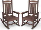KINGYES Outdoor Rocking Chair Set 2, All Weather HDPE Patio Rocking Chairs for Adults, Coffee Brown