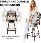 VINGLI Outdoor Swivel Bar Stools Set of 2, Cast Aluminum Patio Bar Height Chairs, All-Weather Bar Dining Chairs Outdoor Swivel Patio Furniture (Elizabethan Back)