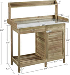 Yaheetech Outdoor Potting Bench Table, Garden Work Bench w/Metal Tabletop Work Station w/Cabinet Drawer, Open Top&Lower Shelf, Handy Hooks, ACQ Lumber Wood, Light Green