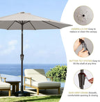 MEWAY 9ft Patio Umbrella Outdoor Table Umbrellas with Push Button Tilt and Crank, Market Umbrella 8 Sturdy Ribs for Deck, Garden, Pool and Backyard, Fog Gray