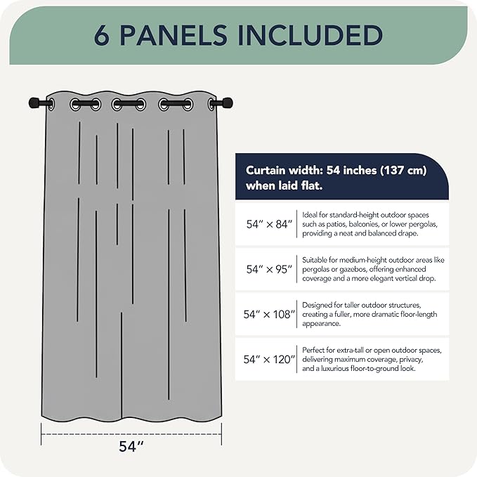 Outdoor Curtains for Patio Waterproof 6 Panels - Windproof, Privacy, Weatherproof Outside Drapes for Gazebo Pergola Porch, Grommet Top and Tab Bottom, 54x108 Inch, Mecca Orange