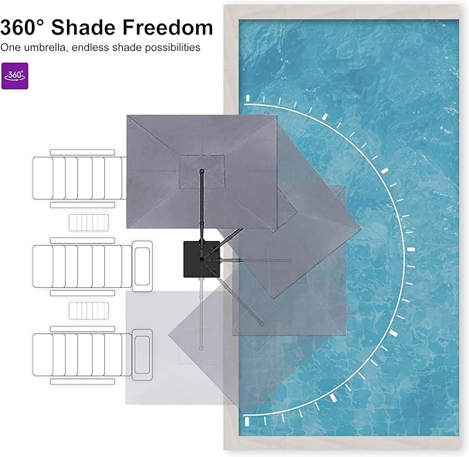 PURPLE LEAF 10' X 13' Rectangle Patio Umbrella with Base Outdoor Large Aluminum Cantilever Umbrella with 3-Year Fade Resistance Recycled Fabric and 360-degree Rotation for Deck Pool Garden, Mist Grey