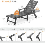 LUE BONA Outdoor Chaise Lounge Chairs Set of 2, HDPS Chaise Lounger, 5 Positions Adjustable Lounge Chairs, Pool Lounge Chair with Wheels for Poolside, Hotel, Restaurant, 3 Year Warranty, Dark Gray