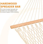 Lazy Daze Hammocks Double Rope Hammock, 2 Person Traditional Outdoor Hand Woven Cotton Rope Hammock with Spreader Bar, Carabiners, Tree Straps, Chains for Patio Yard - Max 450 Lbs, Natural