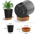 Self Watering Pots, 4 inch Flower Pots with Multi Mesh Drainage Holes, Small Platic Planters for Indoor Outdoor Garden Plants and Flowers (Black with Brown Tray, 4")
