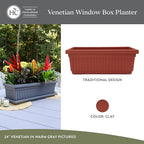 The HC Companies 24 Inch Venetian Window Planter Box with Drainage Plug, Lightweight UV-Resistant Plastic Indoor & Outdoor Planters, 2-Pack Flower Box for Garden & Home Decor, Clay