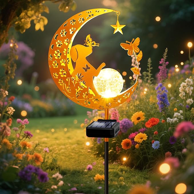 Solar Lights Outdoor Decorative Moon Dog Butterfly Solar – Warm White