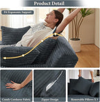 78.7" Chaise Lounge Chair Indoor, Oversized Boneless Couch Comfy Upholstered Sleeper Sofa Bed with 3 Pillows, Corduroy Cloud Reading Chair for Living Room No Assembly Required, Dark Grey